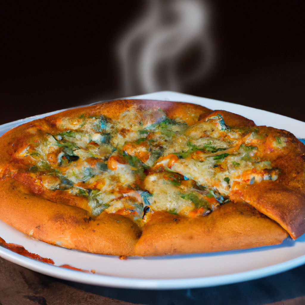 Minimalist white plate with stone-baked paneer pizza